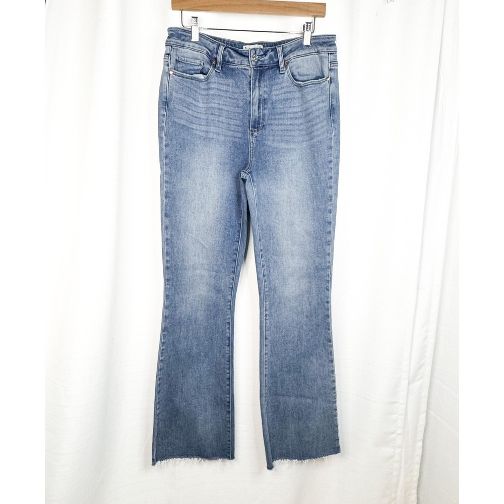 Paige Laurel Canyon Jeans Womens 32 High Rise Flare Raw Hem Marienne EUC